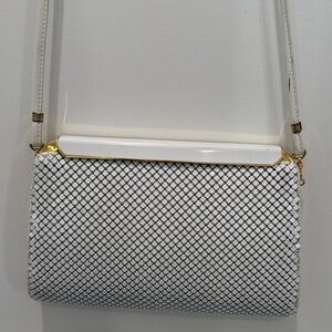 Whiting & Davis Vintage White Mesh Crossbody with Gold Accents